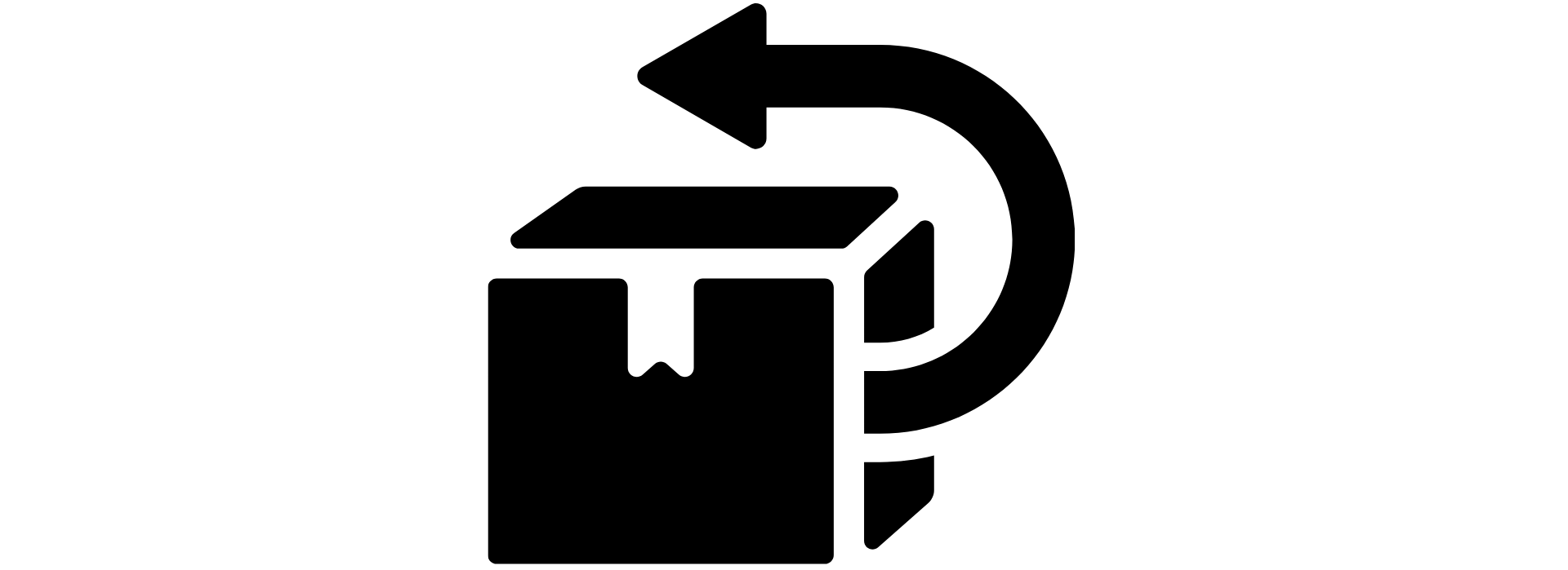 Black icon of a box with an arrow indicating movement on a white background